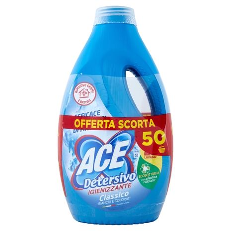 Ace Detersivo Liquido Classico Igienizzante 2 x 25 Lavaggi 2 x 1375 ml